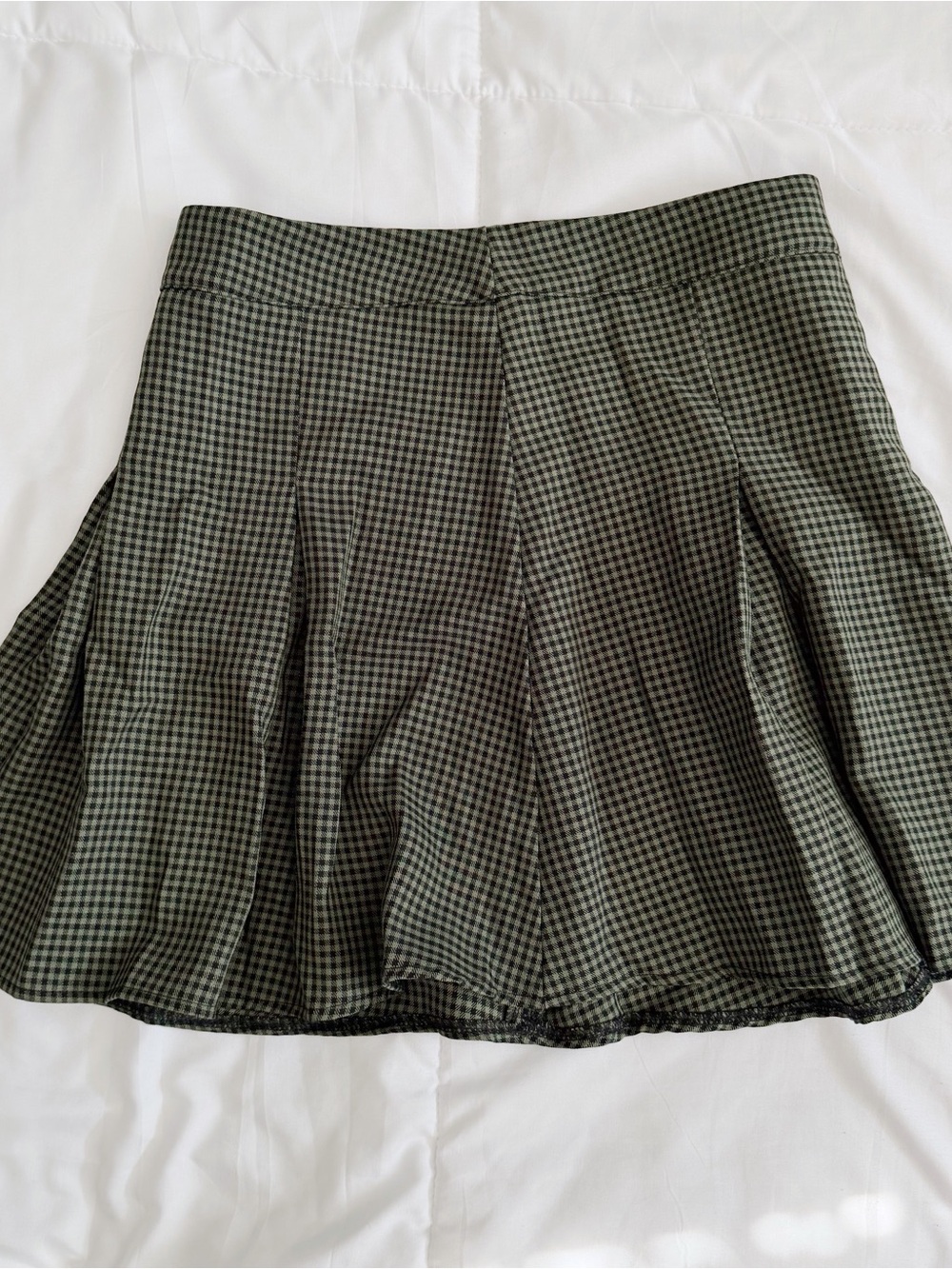 Women’s Olive Green Checked Flare Skirt